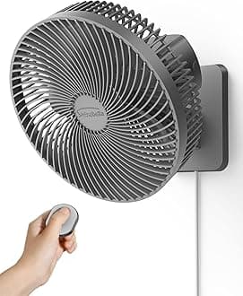 Shinebella 10 Inch Oscillating Wall Fan for Bedroom, Portable Small Mount Fan with Remote, AC/DC(12V),90°Oscillating, Powerful 4 Speeds, Quiet Window Fan with Timer, for RV, Garage, 5.9 ft Cord, Grey