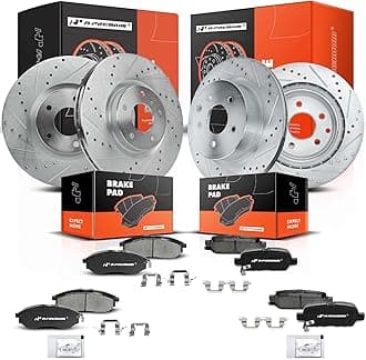 A-Premium Front & Rear Drilled and Slotted Disc Brake Rotors + Ceramic Pads Kit Compatible with Select Nissan and Infiniti Models - 370Z, 350Z, G37, G35, EX35, EX37, G25, M35, M45, Q40, 12-PC Set