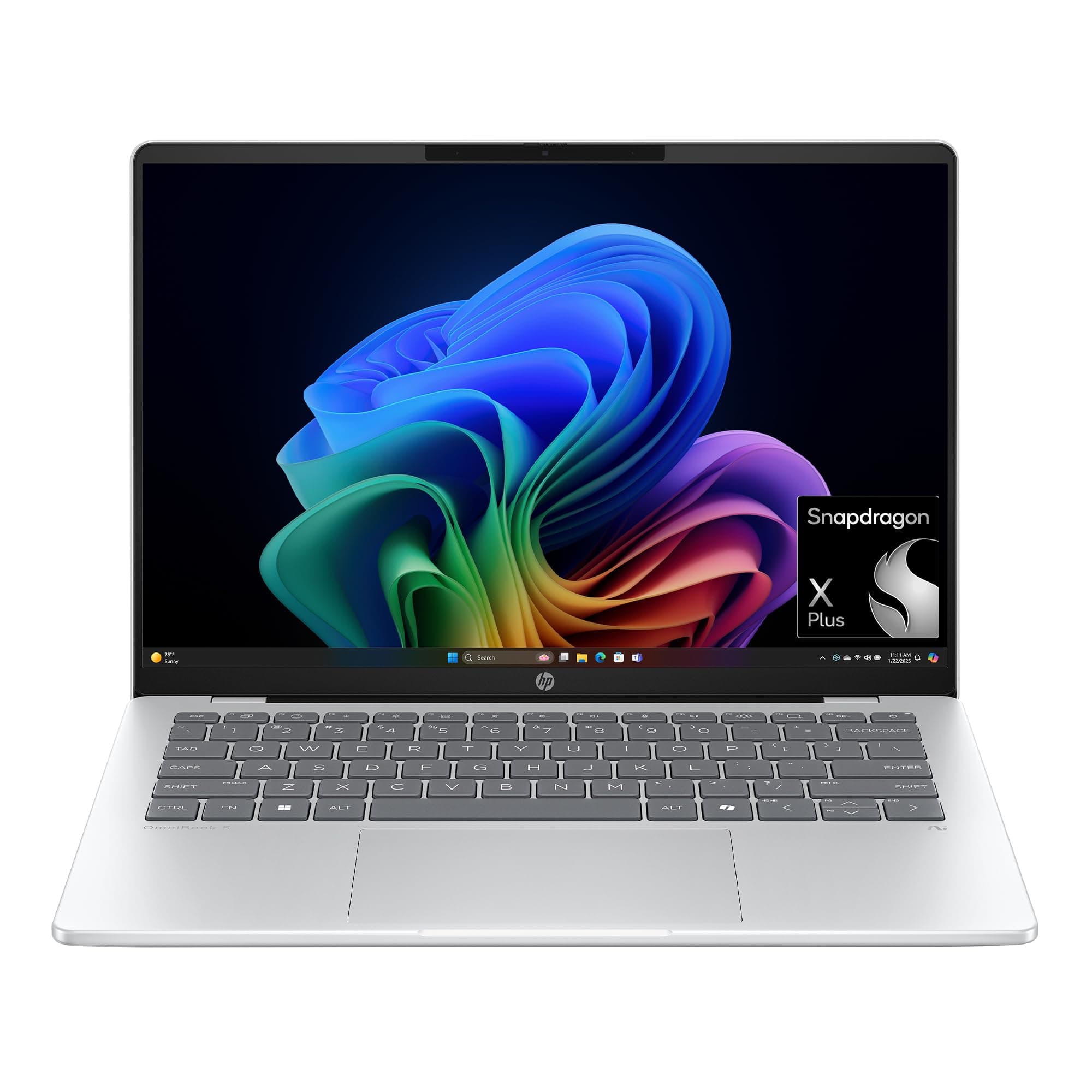 OmniBook 5 14 inch Next Gen AI PC, OLED Display, Snapdragon X Plus X1P-42-100, 16 GB RAM, 1 TB SSD, Qualcomm Adreno GPU, Windows 11 Home, Glacier Silver, 14-he0099nr