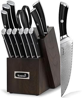 Damascus Kitchen Knife Set,Sharp Knife Set Blade Ergonomic Non-slip Handle,Chef Knife Set with Built-in Sharpener, Luxury Gift for Holiday(Silver, 14PCS)