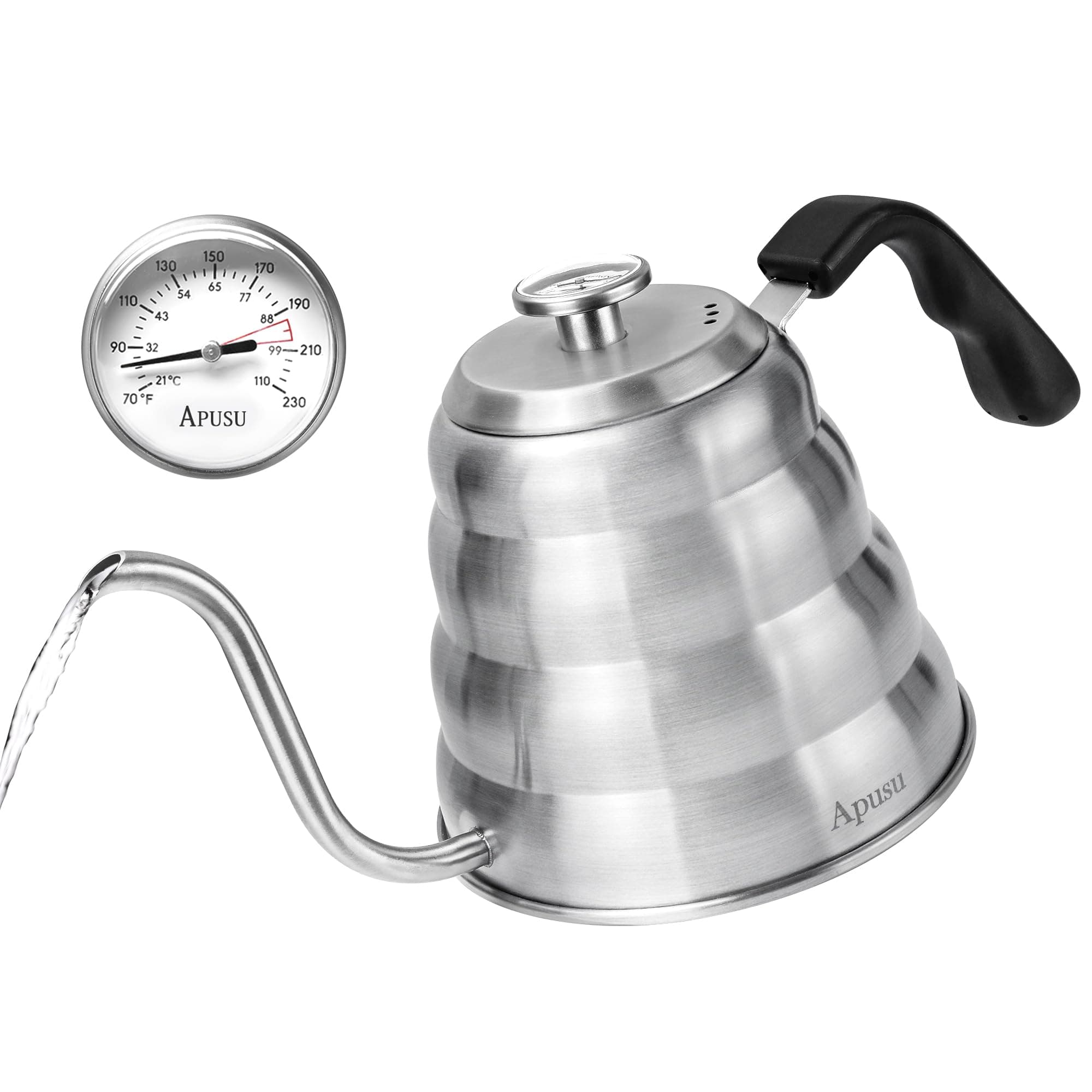 Tea Kettle with Thermometer Pot Silver Gooseneck Kettle Teapot Pour Over Coffee Kettle with Thermometer 40 floz/1200ml Gooseneck Kettle with Thermometer - Premium Stainless Steel Coffee
