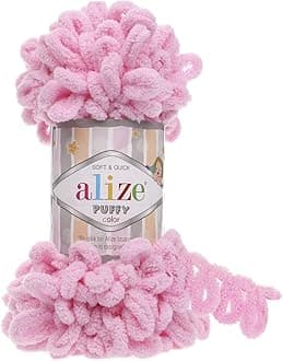 Alize Puffy Knitting Yarn 100 g, Patented Innovation, Loop Knitting without Needles, Colour: 185 Pink