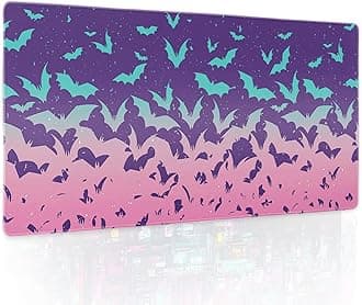 Pink Cute Bats Gaming Mouse Pad XL Halloween Pastel Purple Witchcraft Extended Big Large Desk Mat Non-Slip Rubber Base Stitched Edge Long Keyboard Mousepad for PC Computer Laptop,24x14 in,60x35cm