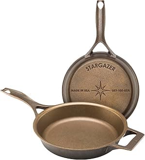- Stargazer 10.5-Inch Cast Iron Skillet | Made in USA, Seasoned, Premium Frying Pan for Grilling, Searing, Baking & More – Durable Cast Iron with Smooth Cooking Surface