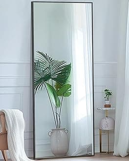 Antok Full Length Mirror, 58"x18" Floor Mirror with Stand, Hanging Mounted Mirrors for Bedroom, Living Room, Cloakroom, Dining Room, Black, Rect