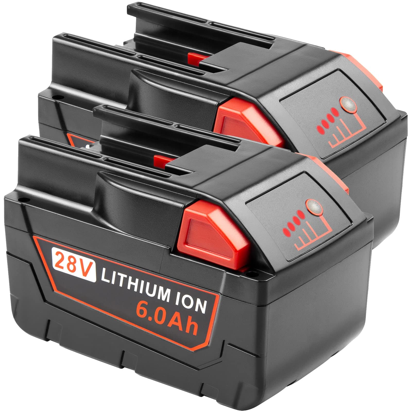 Futurebatt [2-Pack] 28V HIGH Output 6.0Ah (6000mAh) Battery for Mil M-28 Battery V28 Power Tools Lithium ION Battery 48-11-2830 M28B M28BX with LED Gauge
