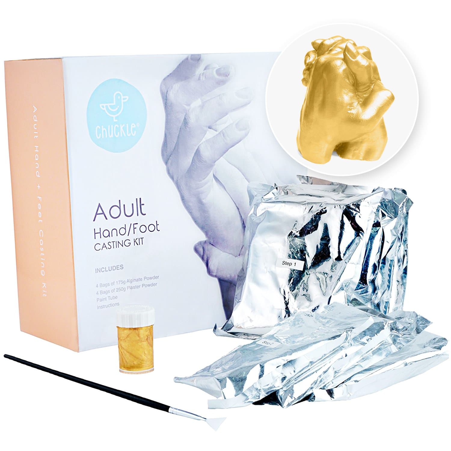 3D Adult Holding Hand Casting Kit with Gold Paint – Create a Unique Stylish Sculpture at Home -  Perfect Gift for Wedding, Anniversary, Valentines, Engagement, Christmas or for Keepsake