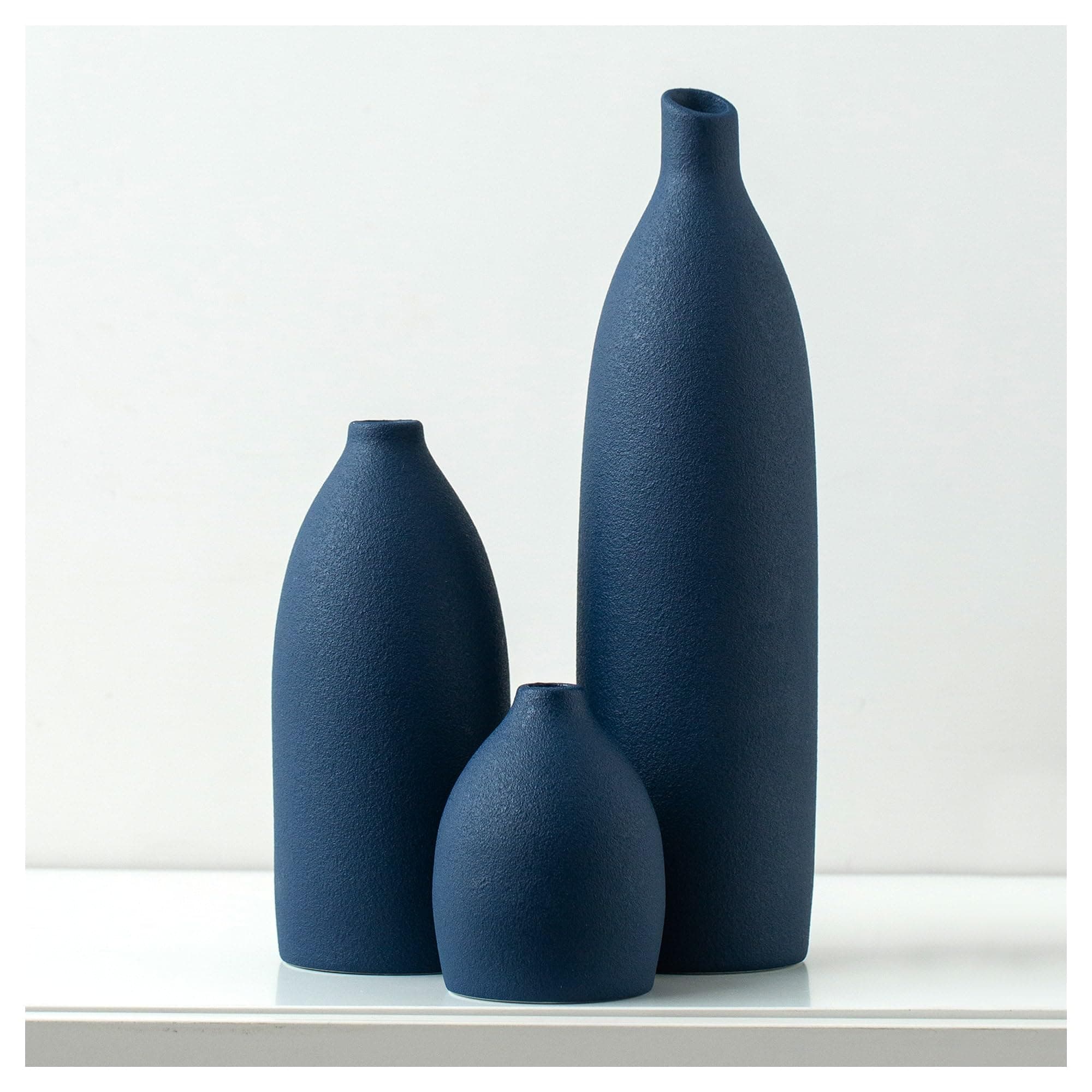 Matte Blue Vase Set Navy Blue Decor Coastal Decor Vases for Kitchen Island Living Room Office Table Fireplace Mantle Decorations & Bathroom Shelf Decor Centerpiece Table Decorations Ceramic