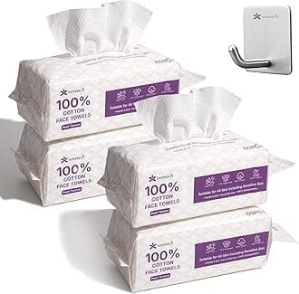 100% Cotton Disposable Face Towels, Soft Cotton Tissue for Sensitive Skin, Daily Cleansing & Makeup Removal, Hanging Facial Dry Wipe