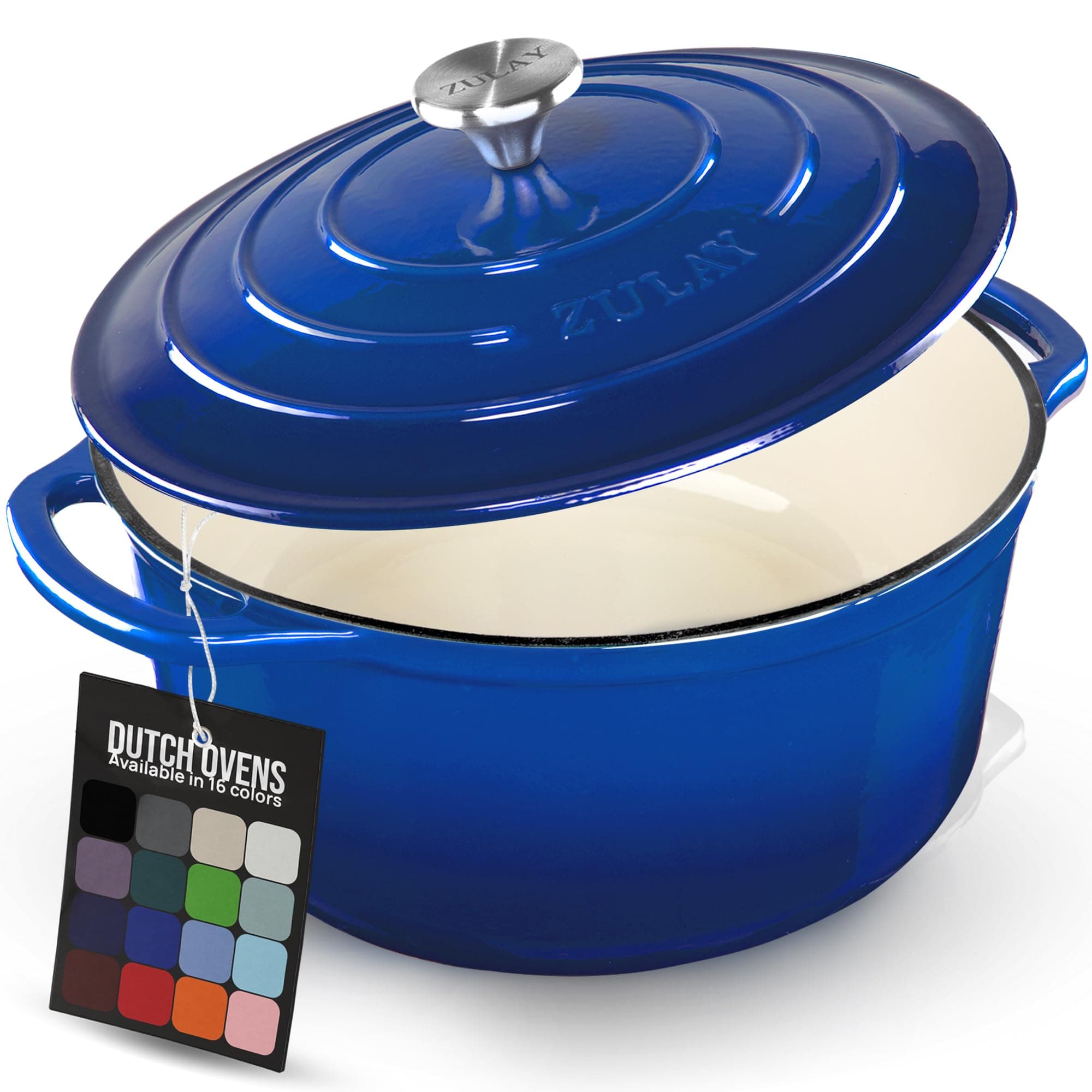 Zulay Kitchen 6 Quart Enameled Cast Iron Dutch Oven Pot with Lid – Premium Durability & Oven Safe up to 500°F – Heavy Duty Cookware Perfect for Bread Baking, Stews, Braising & Roasting – Blue