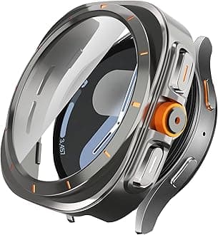 [2 Pcs] Samsung Galaxy Watch 7 40mm Case with Tempered Glass Screen Protector Full Edge All Around Anti-Scratch Frame Cover,Transforms From Galaxy Watch 7 to Watch 7 Ultra Apperarance(2Titanium Steel)