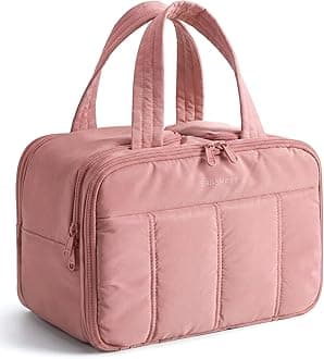 Travel Toiletry Bag, Puffy Large Toiletry Bag for Women, Lightweight Cosmetic Makeup Bag Organizer with Handle for Traveling, Accessories, Essentials, Toiletries （Dark Pink