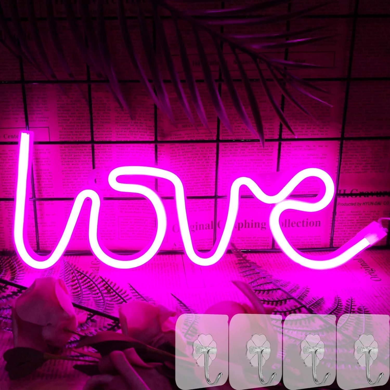 Neon Light Sign LED Love Night Lights USB/Battery Operated Decorative Marquee Sign Bar Pub Store Club Garage Home Party Decor Pink