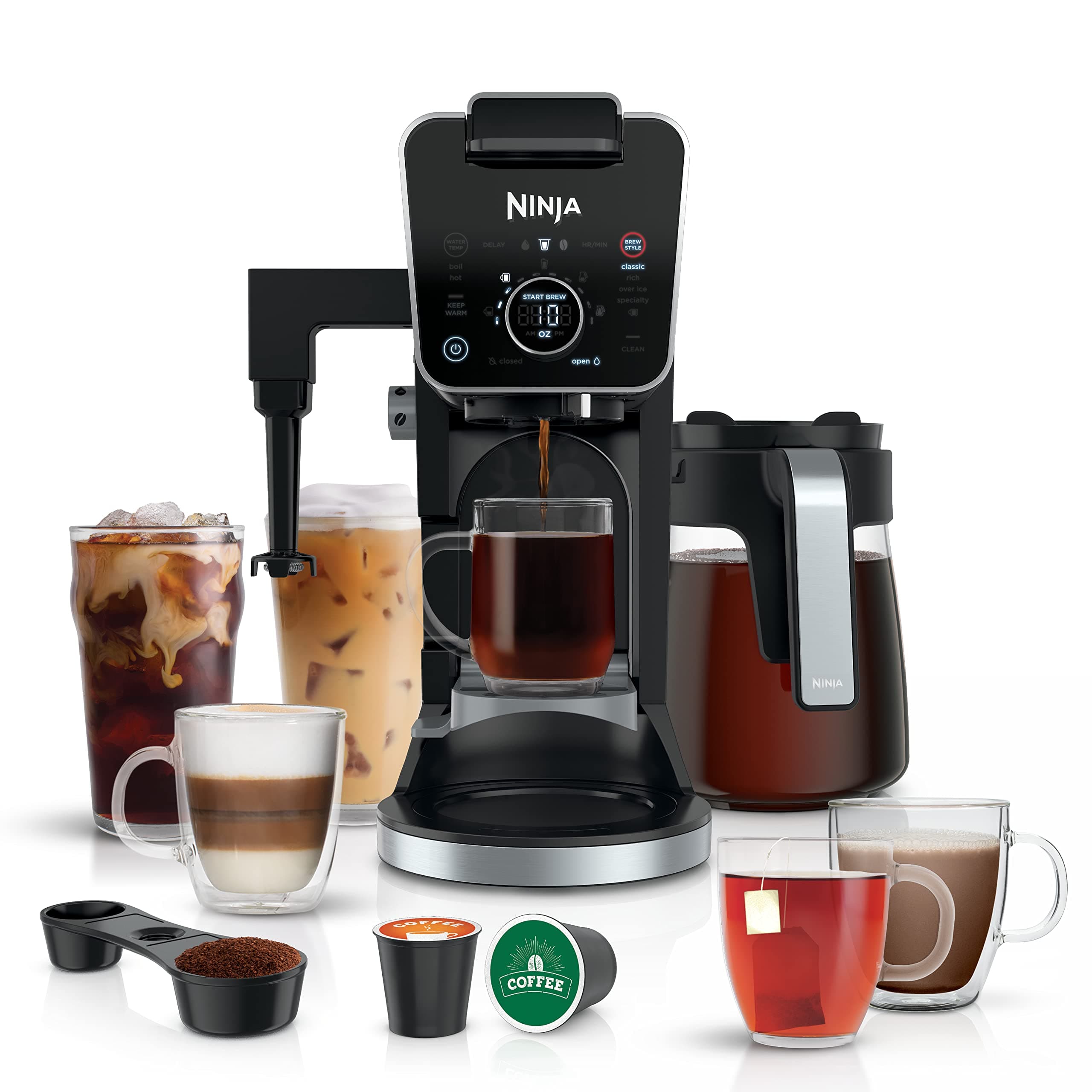 Ninja (Refurbished CFP301 DualBrew Pro Specialty 12-Cup Drip Maker with Glass Carafe, Single-Serve for Coffee Pods or Grounds, with 4 Brew Styles, Frother & Separate Hot Water System, Black (Renewed)