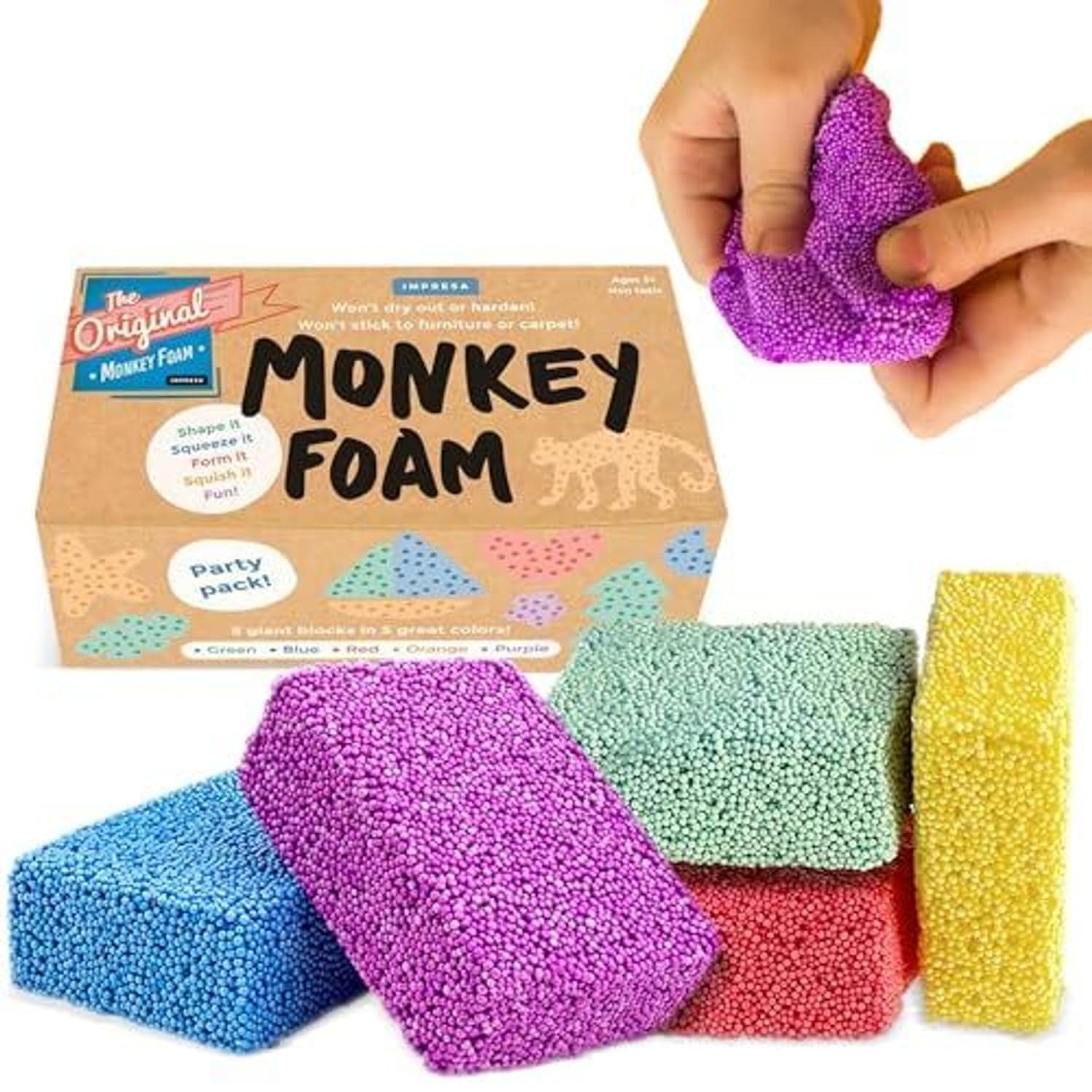 Impresa Monkey Foam Giant Foam Blocks - 5-Pack - Calming Sensory Play & Sensory Toys for Kids - Squishy Molding & Creative Toys - Fidget Gear for Easter Basket - Ages 3+