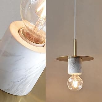 DUHU White and Gold Pendant Light,Marble Pendant Lights Kitchen Island,Natural Stone&Durable Metal Hanging Light,Modern Farmhouse Pendant Light for Bedroom,Restaurant,Bar,E26,Height Adjustable