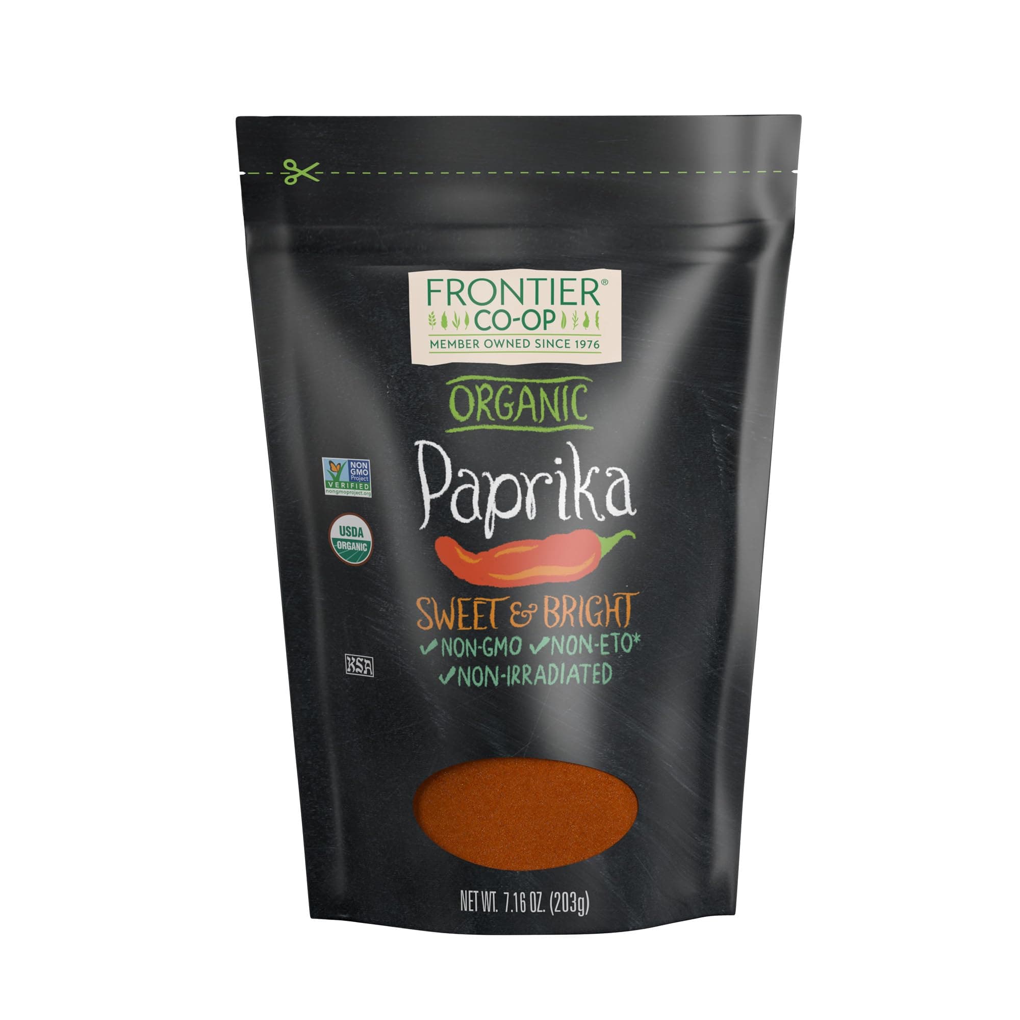 Frontier Co-op Organic Ground Paprika 7.16 oz Stand Up Resealable Bag - Paprika Powder Seasoning - Restaurant Supply