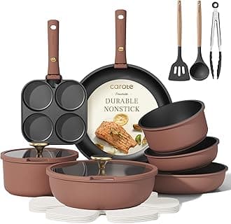 CAROTE 19pcs Pots and Pans Set, Nonstick Cookware Set Detachable Handle, Induction Kitchen Cooking Set Non Stick with Removable Handles, RV Cookwares, BrownRecycled Claim Standard Blended