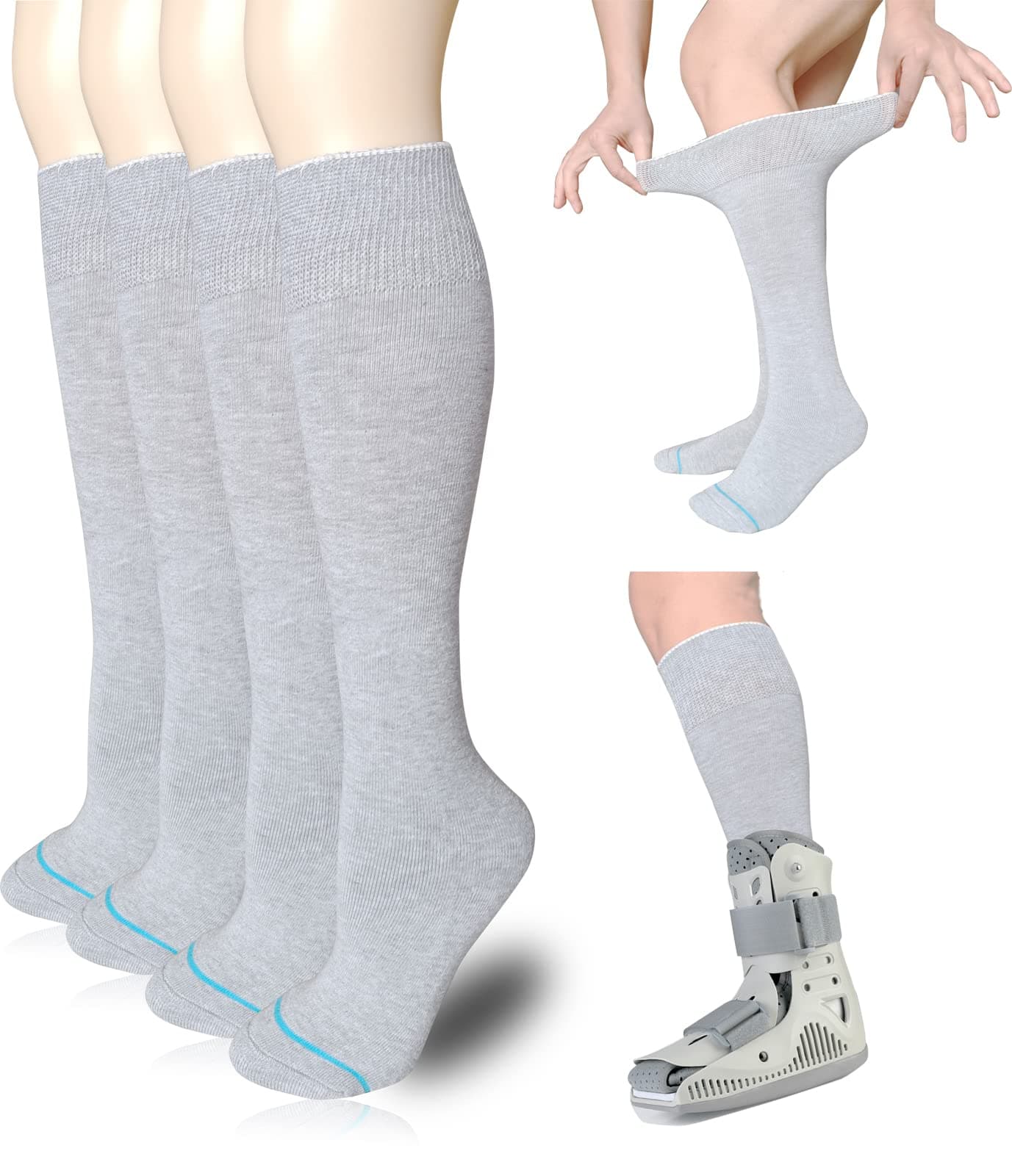 Replacement Sock Liner for Orthopedic Walking Boots Walker Brace,Tube Socks Under Air Cam Walkers and Fracture Boot Cast Shoe Surgical Leg Cover 2 Pairs