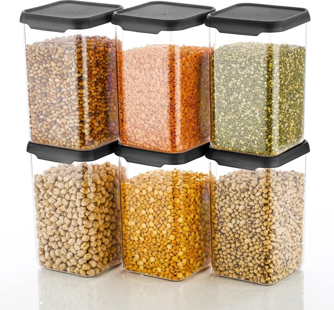 Airtight Container Jar Square Shape For Kitchen Collection Perfect for Organizing Pantry Staples, Spices, and Snacks in Freshness and Essential Kitchen Organizer (6 Pcs) (Square)