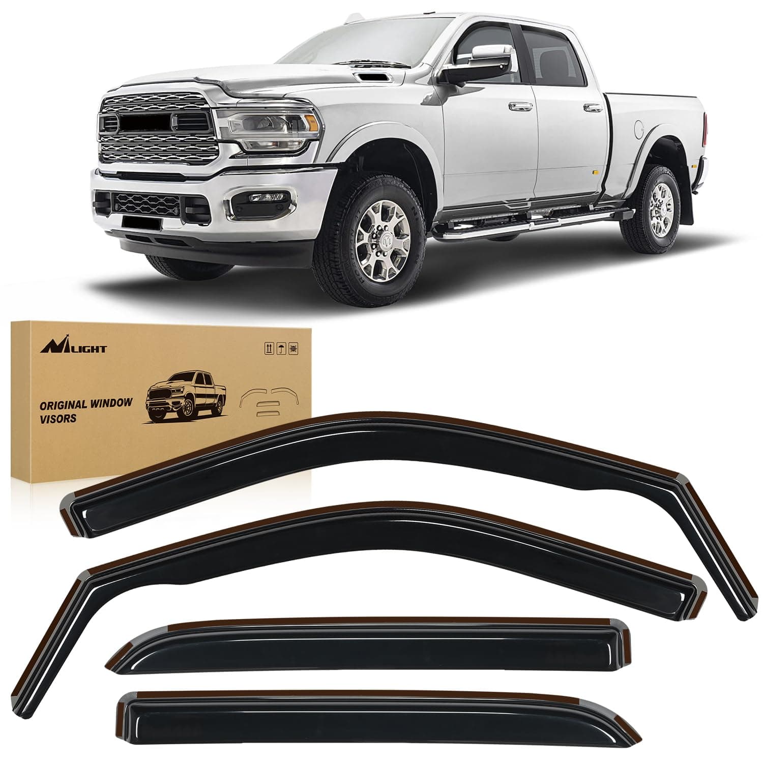 Nilight Window Rain Guards for Dodge Ram 2500 3500 Crew Cab 2019-2025 2026, Side Window Deflectors Vent Visors, Smoke Tint, Reduce Wind Noise, Car Wash Safe, 4PCS