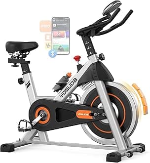 Exercise Bike, Brake Pad Stationary Bike for Home with Exclusive App, Magnetic Indoor Cycling Bike with 300 lb Weight Capacity, Low Noise, Tablet Holder and Fitness Courses for Weight Loss
