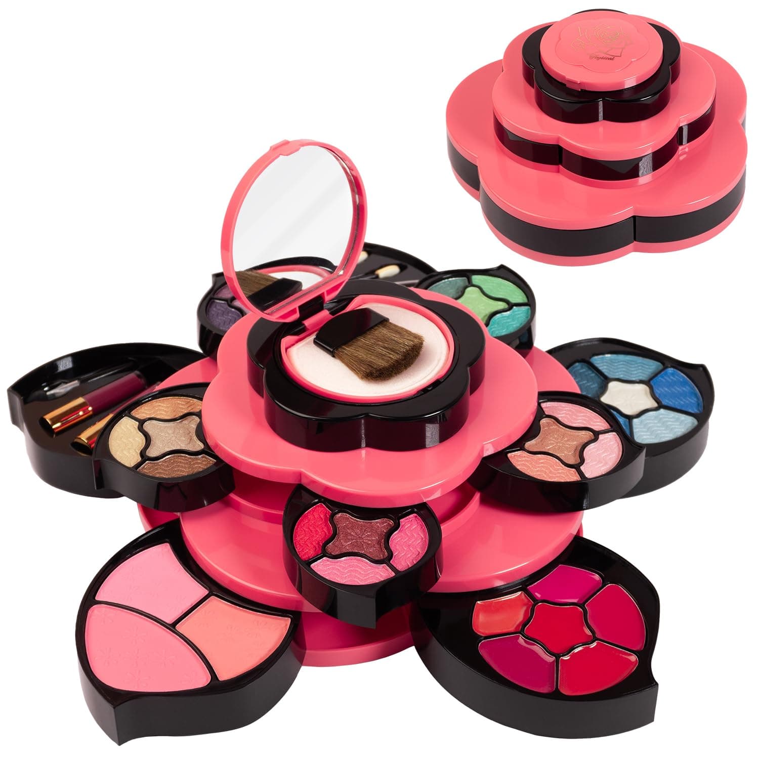 Toysical Makeup Kits for Teens - Flower Make Up Pallete Gift Set for Teen Girls and Women - Petals Expand to 3 Tiers -Variety Shade Array - Full Starter Kit for Beginners or Cosplay