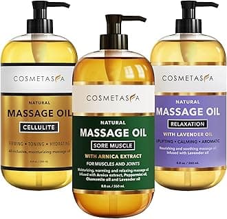 Massage Oil Set - Arnica & Peppermint Sore Muscle Relief, Cellulite & Lavender Body Massage Oils - Gua Sha Therapy