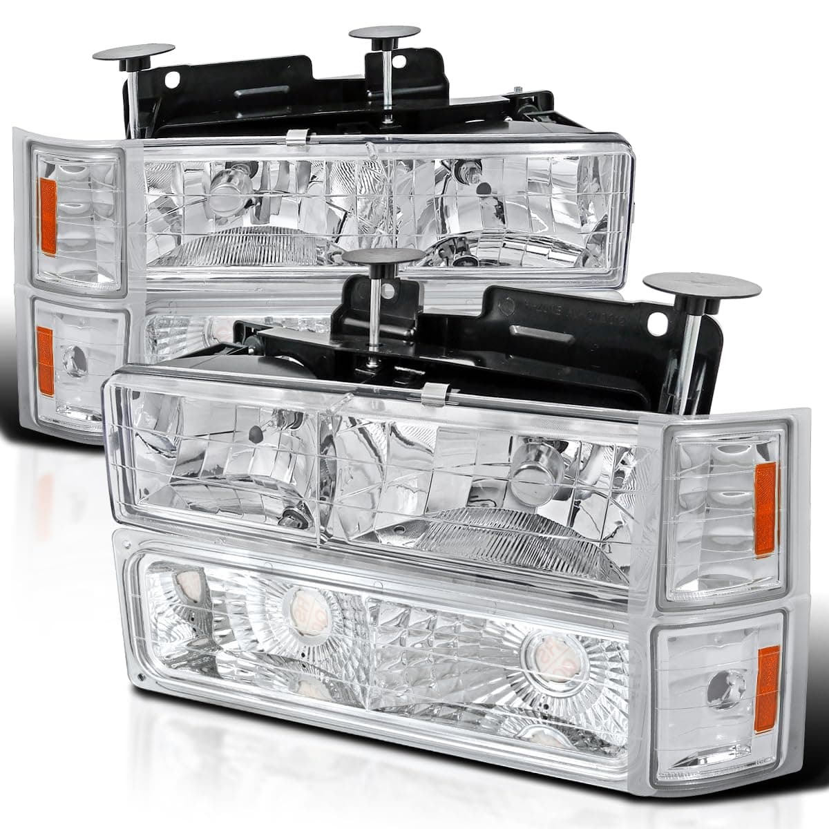 SPEC-D TUNING Headlights + Bumper Lights + Corner Compatible with 1994-1998 Chevy C/K 1500 2500 3500 Tahoe Suburban C10 Pickup Left + Right Pair Headlamp Assembly