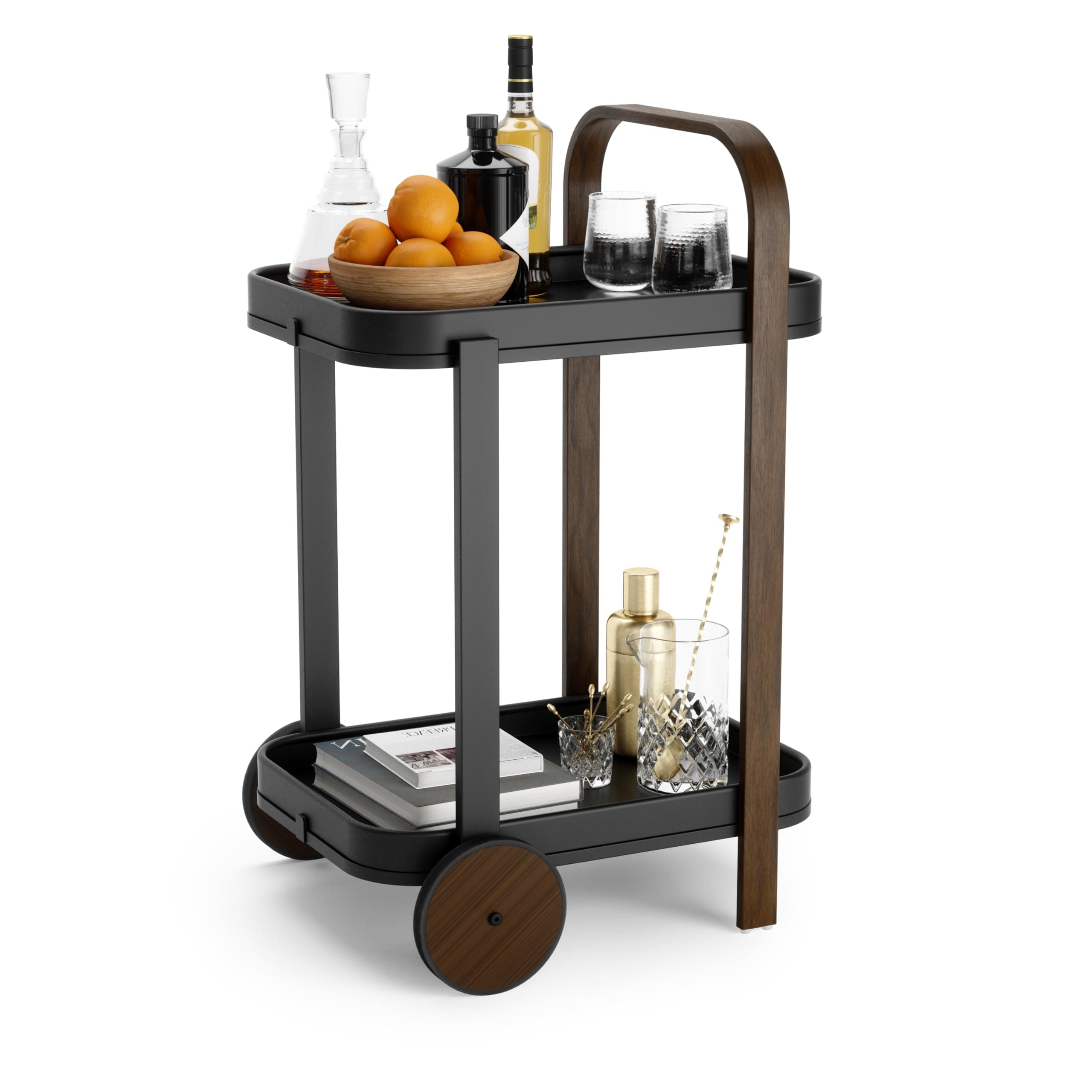 Bellwood Bar Cart, Serving Trolley, Side Table, Walnut/Black