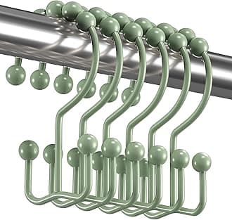 Titanker Shower Curtain Hooks Rings, Rust-Resistant Metal Double Glide Shower Hooks for Bathroom Shower Rods Curtains, Set of 12 Hooks - Sage Green