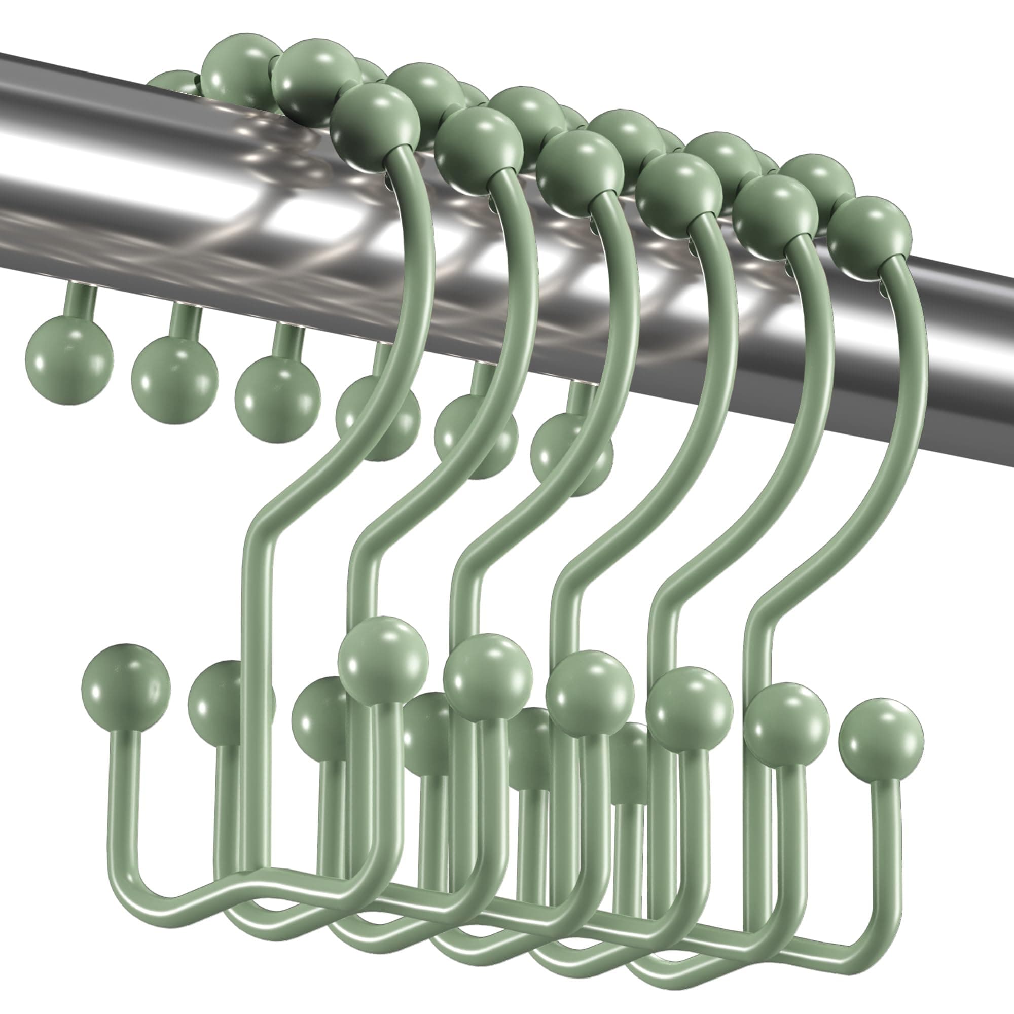 Titanker Shower Curtain Hooks Rings, Rust-Resistant Metal Double Glide Shower Hooks for Bathroom Shower Rods Curtains, Set of 12 Hooks - Sage Green