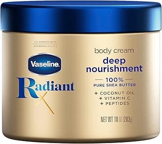 Vaseline Radiant X Deep Nourishment Body Cream 100% Pure Shea Butter, Coconut Oil, Vitamin C, & Peptides 10 oz