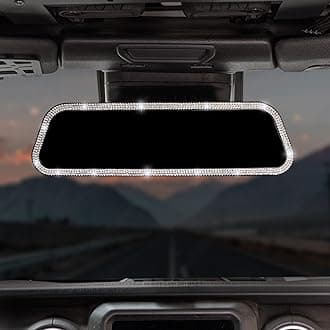 JOYTUTUS Bling Car Rear View Mirror, 12 Inch Panoramic Rearview Mirror, Interior Clip-on Wide Angle Convex Universal Rear View Mirror to Reduce Blind Spot Effectively for More Car SUV Trucks