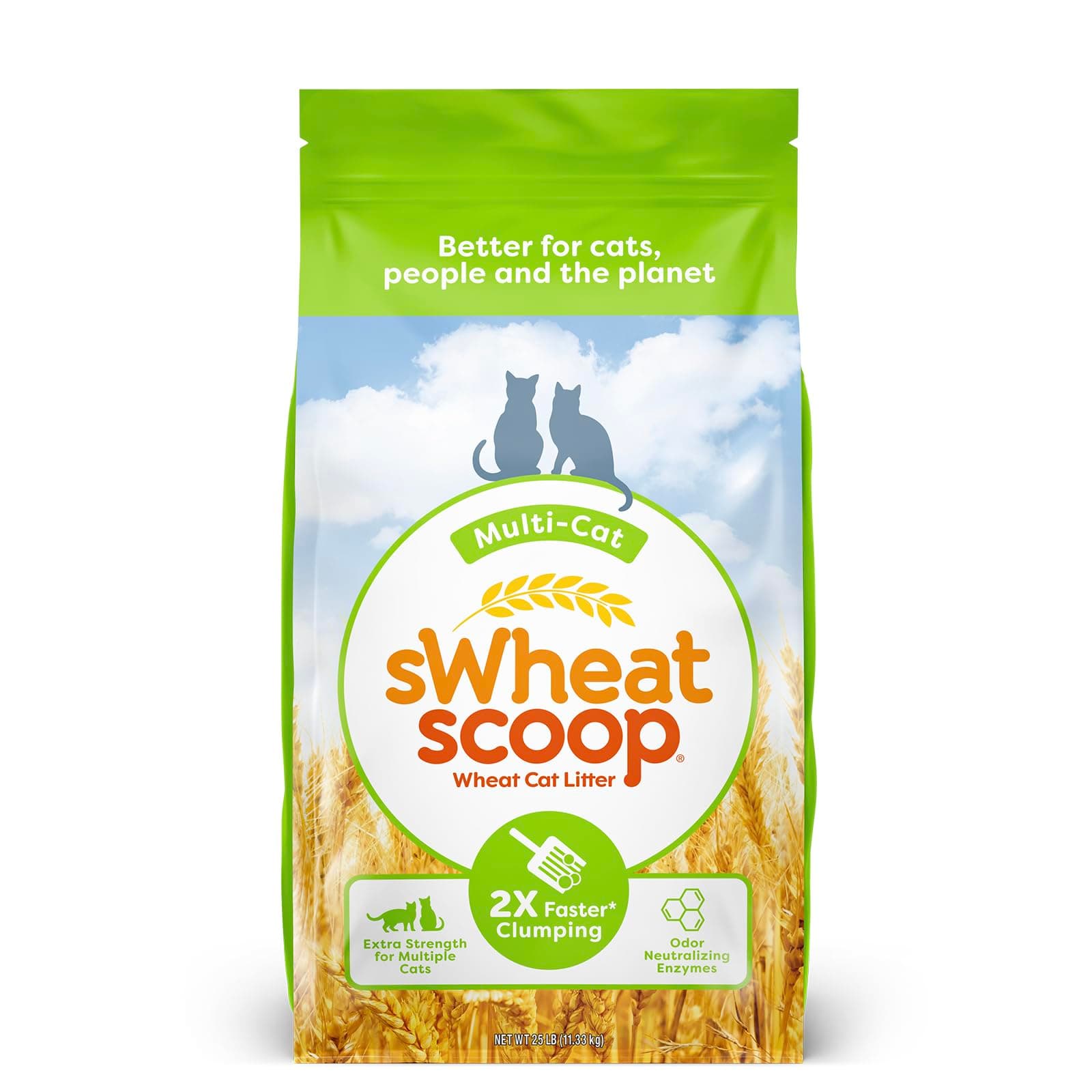 Natural Wheat Multi-Cat Litter, Superior Clumping with Odor Neutralizing Enzymes, 25 Pound Bag