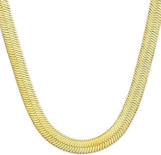 14K Gold Plated Necklaces for Women, Dainty Gold Herringbone Choker Necklace Thin Layered Snake Chain Jewelry for Gifts