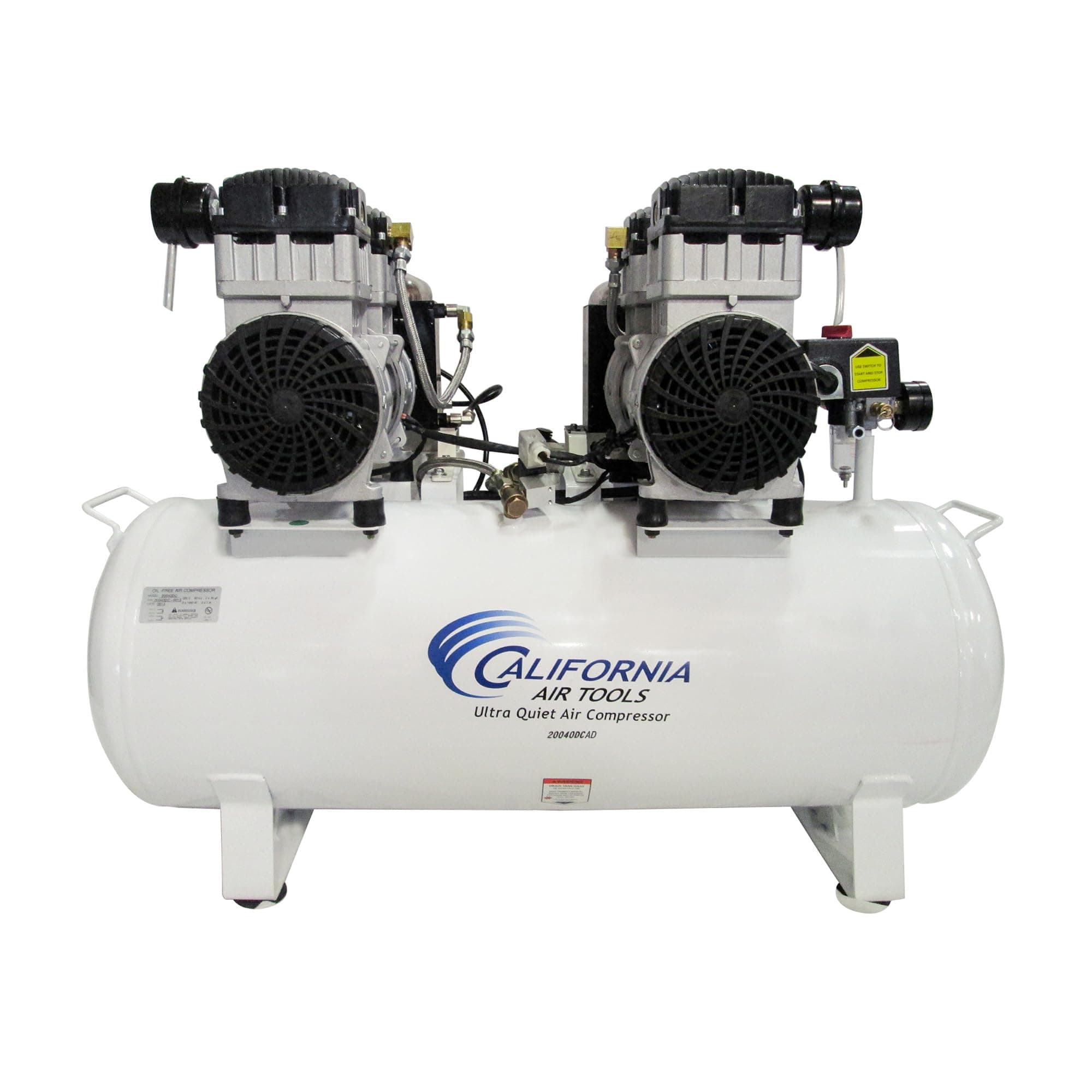 California Air Tools 20040DCAD Powerful 4.0 HP Ultra Quiet and Oil-Free Air Compressor, 20 Gallon Tank, 75 dB Noise Level, White, 220v 60hz, with 80% Air Drying System and Automatic Drain Valve