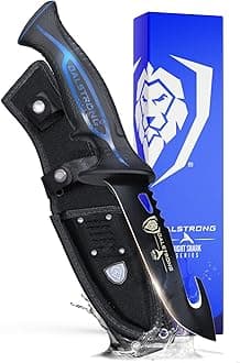 Gut Hook Fish Knife for Filleting and Cleaning - 5” - Night Shark Series - 7CR17MOV High Carbon Steel - Titanium Coated Blade- Polypropylene Handle - w/Sheath - NSF Certified