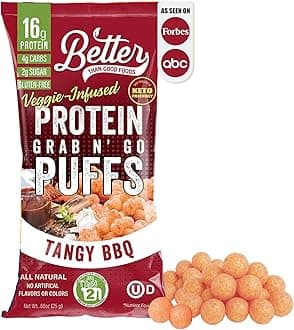 Better Than Good Savory Keto BBQ Protein Puffs – Gluten-Free, Low Calorie, High Protein, Low Carb, Paleo, Sugar-Free Healthy Snacks for Kids & Diabetics | No Artificial Flavors (4 Pack)