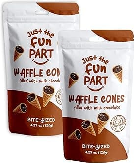 Just The Fun Part | Bite-Size Crispy Mini Waffle Cones | Filled With Premium Belgian Chocolate | Great For Snacks, Desserts, Grab & Go | Kosher | 4.23 Ounce (Pack of 2, Milk Chocolate)