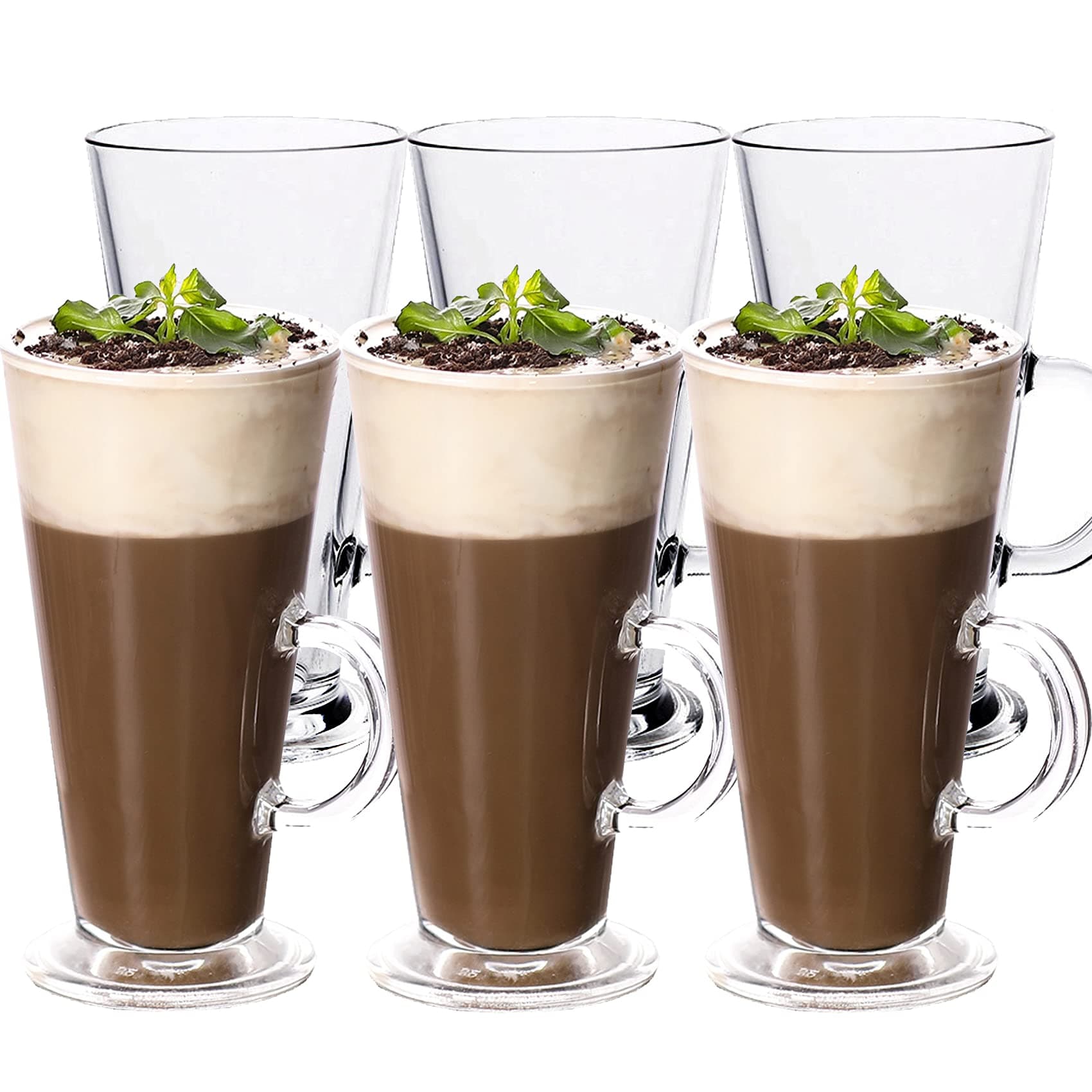 6 Pack Tall Irish Coffee Mugs, 9 OZ Clear Milkshake Glass Latte Cups, Colombian Glass Cappuccino and Hot Chocolate Mugs with Handle for Tea, Water, Juice, Beer, Milk Hot And Cold Drinks