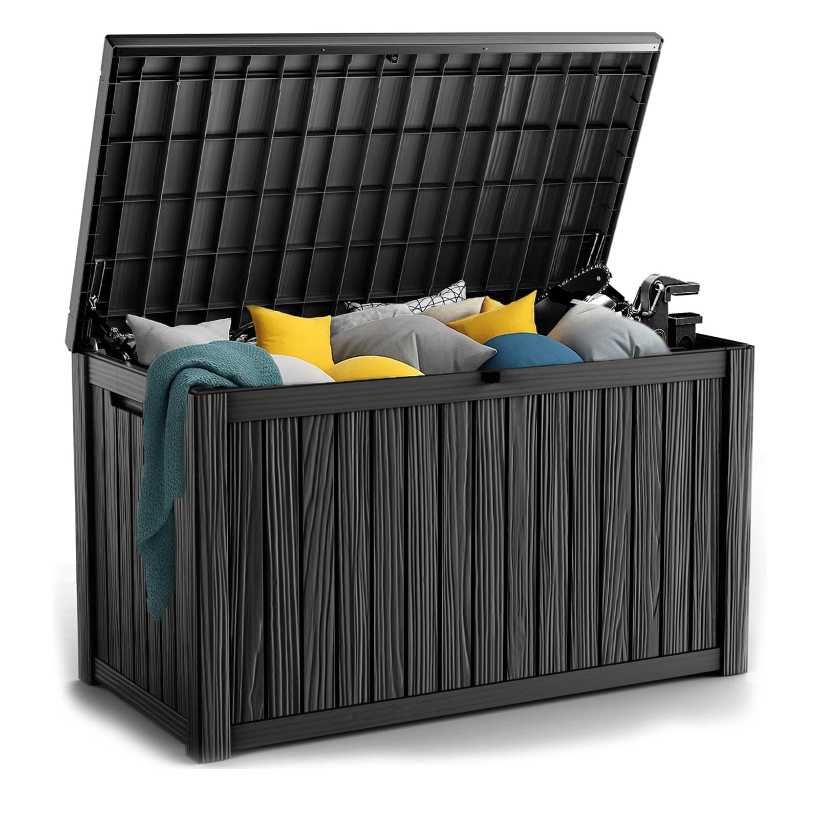 180 Gallon Resin Deck Box, Lockable Patio Outdoor Storage Box for Furniture, Garden Tools and Tools Storage, Waterproof Outside Storage Boxes - Black