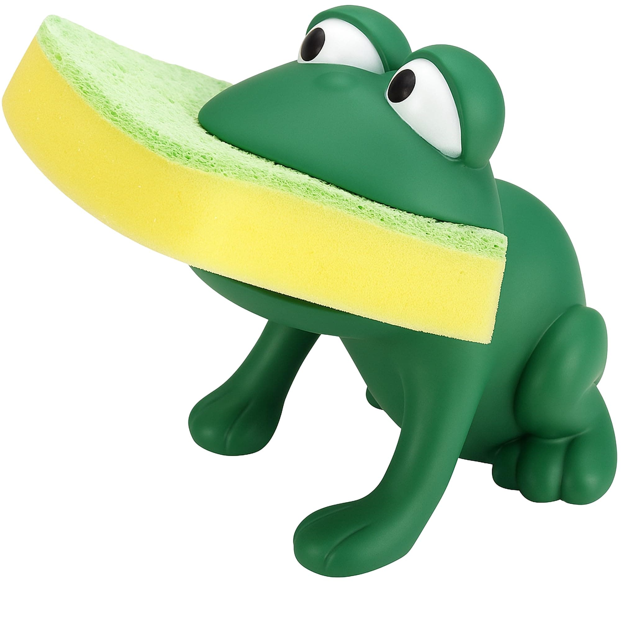 Animal Shape Novelty Kitchen Sponge Holder and Sponge Choice of Frog or Duck (Green Frog)