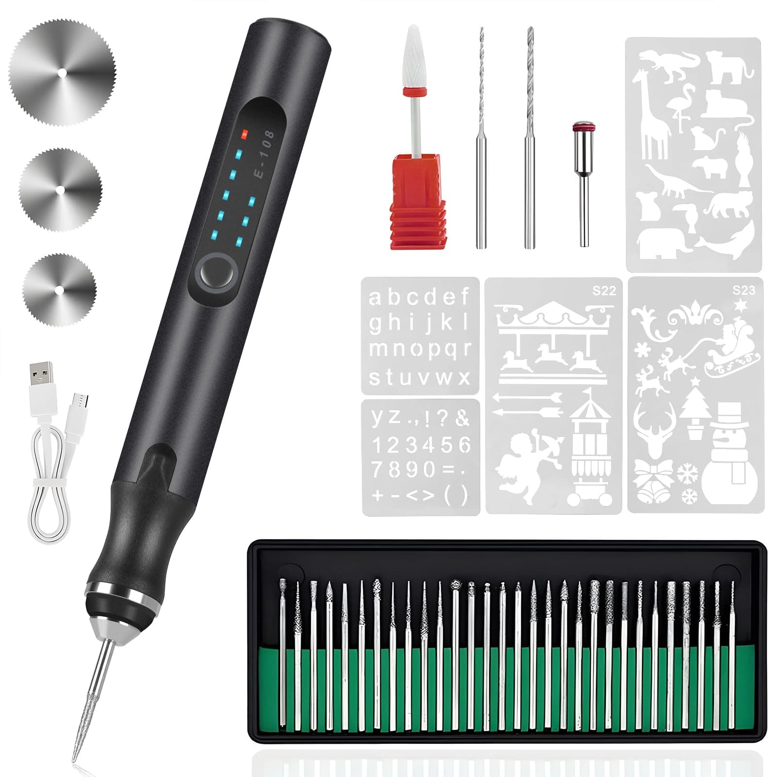 Electric Engraving Pen with 37 Bits Rechargeable Wireless USB Engraving Machine Portable DIY Rotary Engraver for Jewelry Wood Glass Stone Carving (Black)