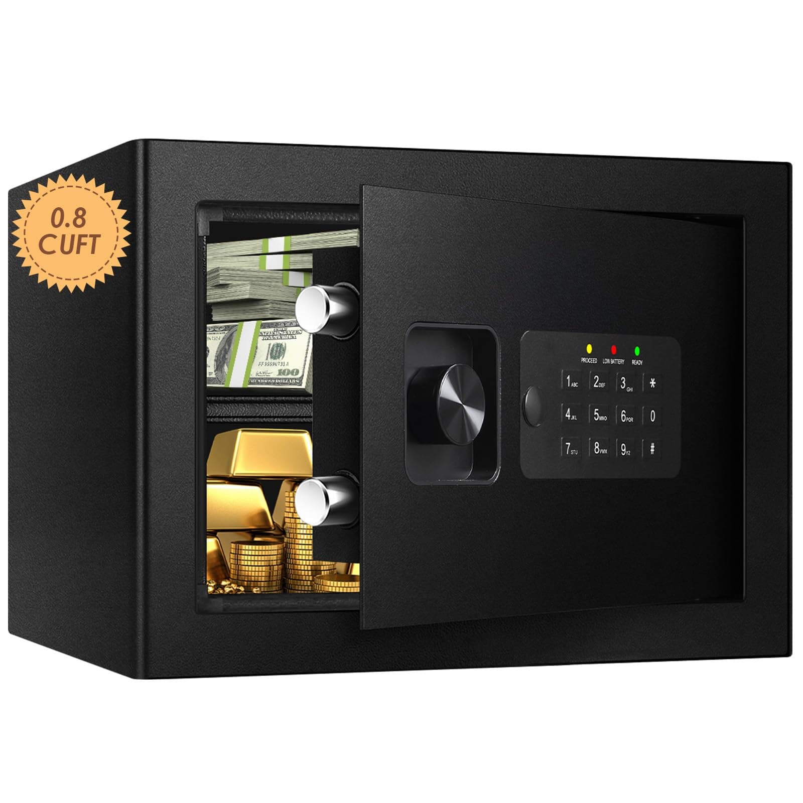 Tenamic Deluxe Safe Box Electronic Digital Lock Box, Keypad Small Security Box Cabinet Safes, Steel Alloy Office Hotel Home Mini Safe with 2 Passwords, 0.8 Cuft Black