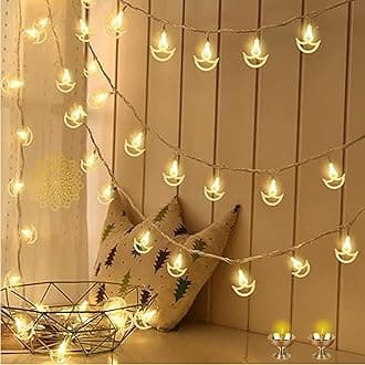 XERGY Diya Shape Diwali String Lights, LED String Copper Lights with 14 Hanging Diyas (3.5m), Diya Diwali Fairy Lights Indoor Outdoor for Home Decoration (Warm White)