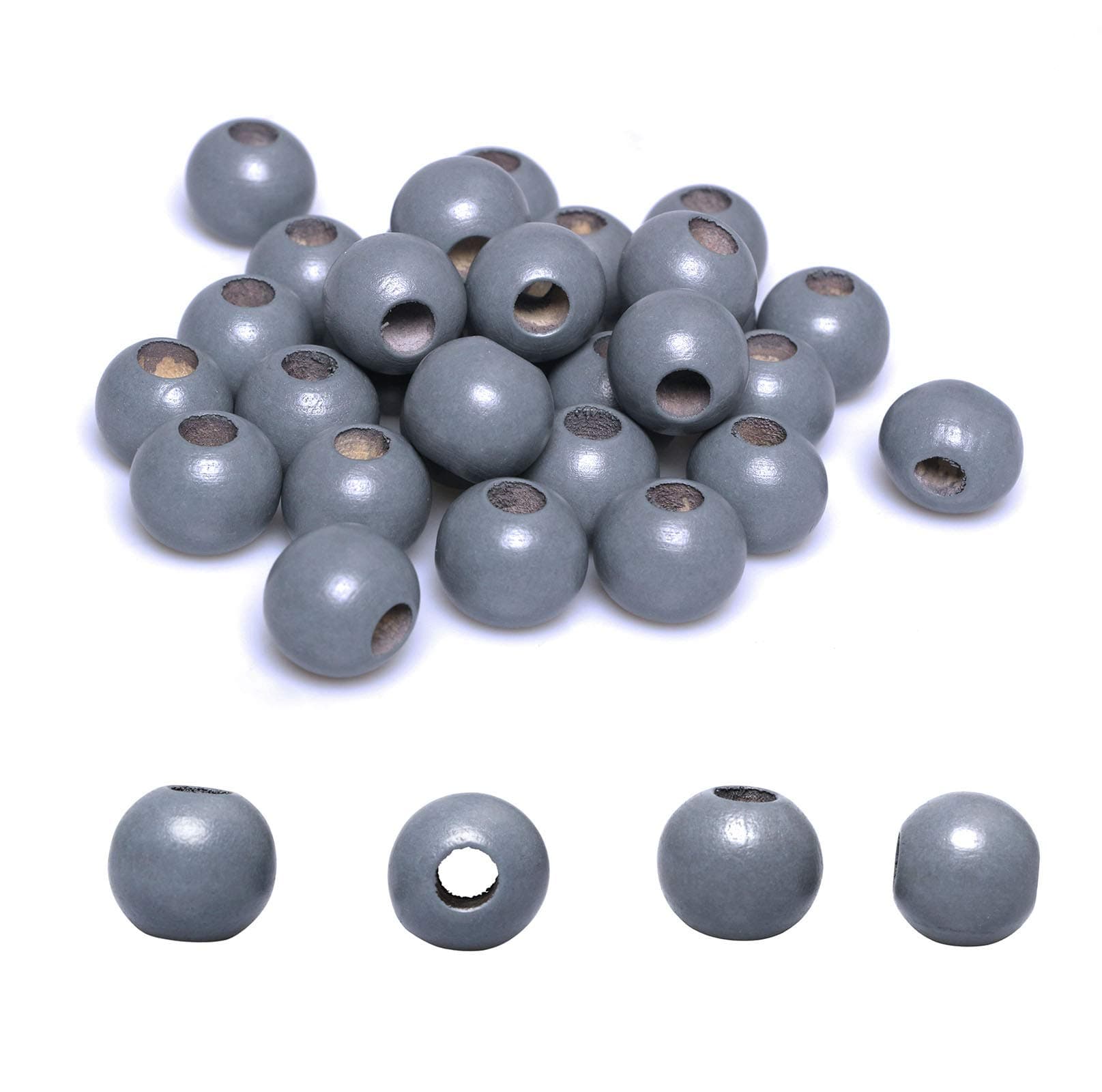 50pcs 20mm Macrame Wood Beads Dark Grey Dyed Large Hole Wooden Beads for DIY Handmade Project Crafts (8mm Hole)