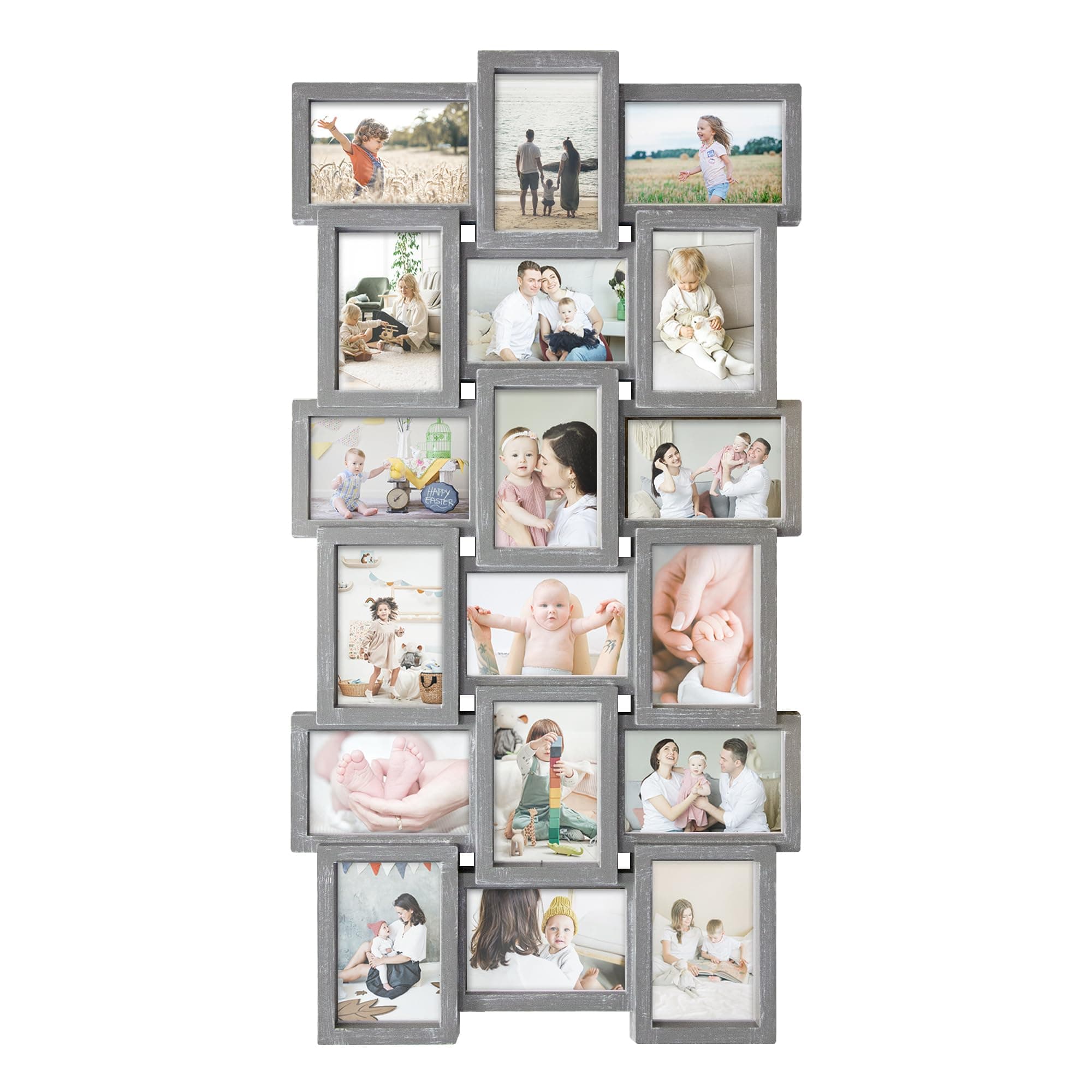 HELLO LAURA - 4x6 Picture Frame Collage With 18 Openings for Wall - Large Photo Frame Collage Wall Decor for Living Room Bedroom - Elegant Grey