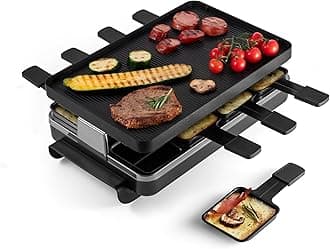 Swissmar Classic 8-Person Raclette Party Grill with Reversible Cast Aluminum Non-Stick Grill Plate/Crepe Top, Indoor Electric Raclette Grill & Griller - Black Grill Plate - Black