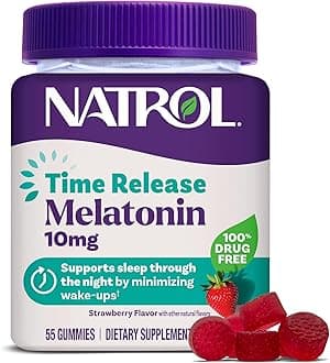 Natrol 10 mg Melatonin Gummies, Time Release Sleep Gummies for Adults, Minimize Wake Ups, Strawberry-Flavored, 55 Count, 55 Day Supply